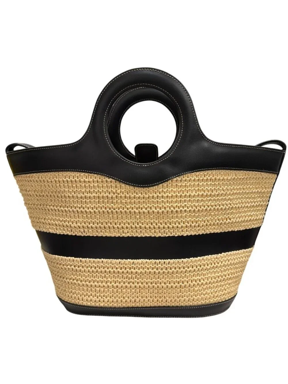 Hereu Woven Raffia & Leather Nasta Tote Bag With Circular Handles